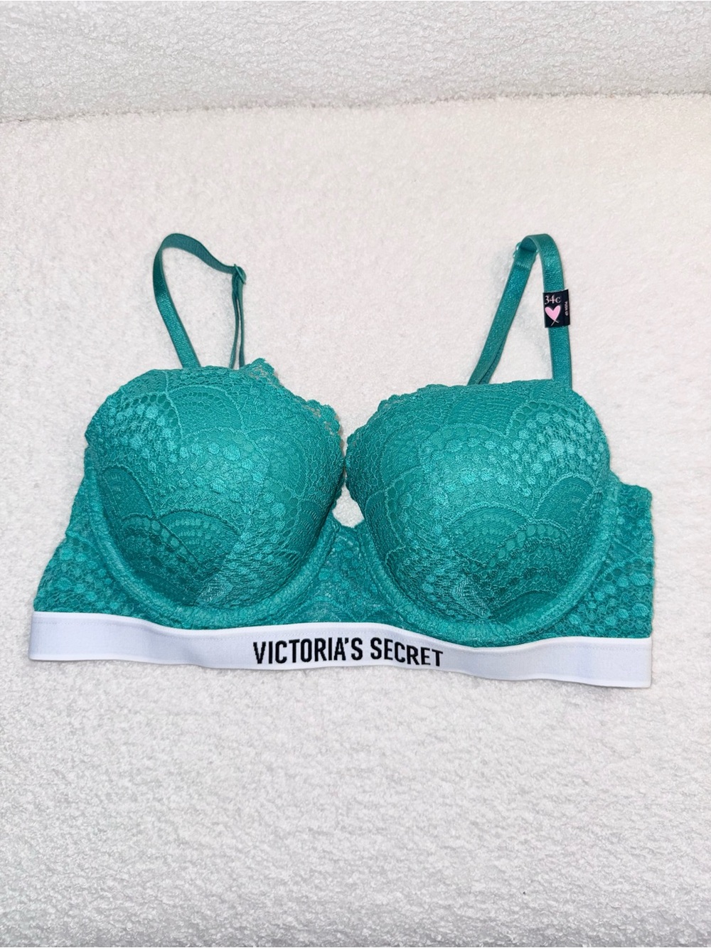 NWT Victorias Secret perfect shape lace bra green 34C logo band